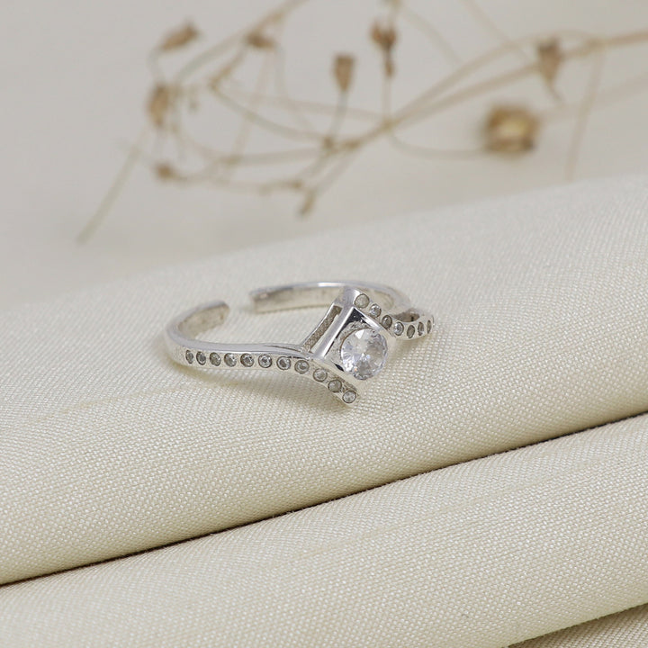 CZ White Stone Rhombus Shape Silver RIng