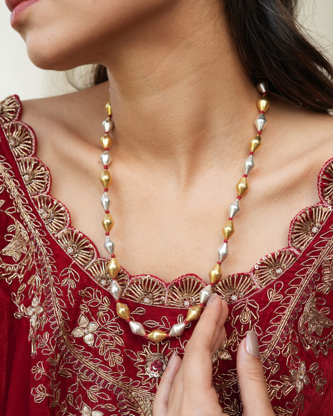 Dual Tone Single Layer dholki necklace