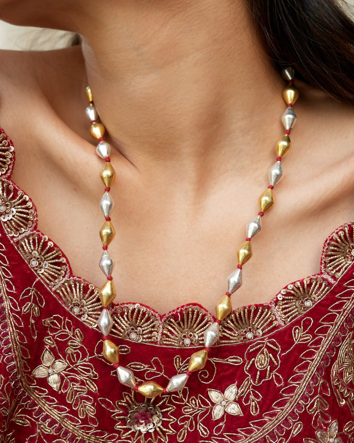 Dual Tone Single Layer dholki necklace