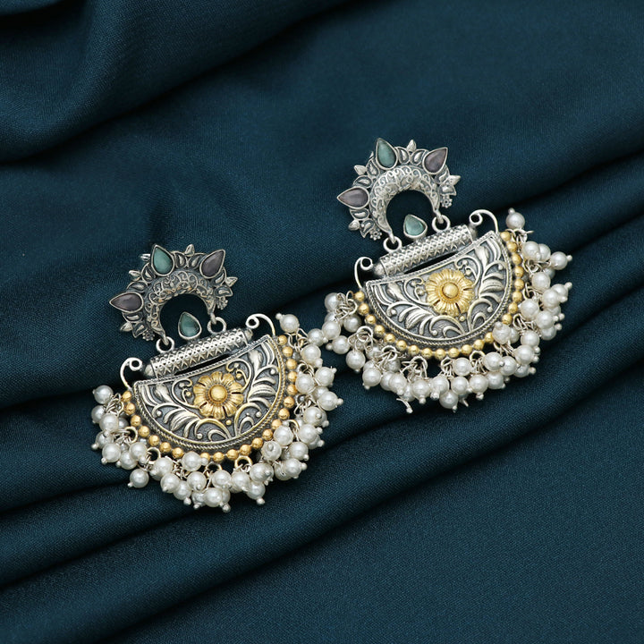 Dual Tone Silver Chandbali Earring