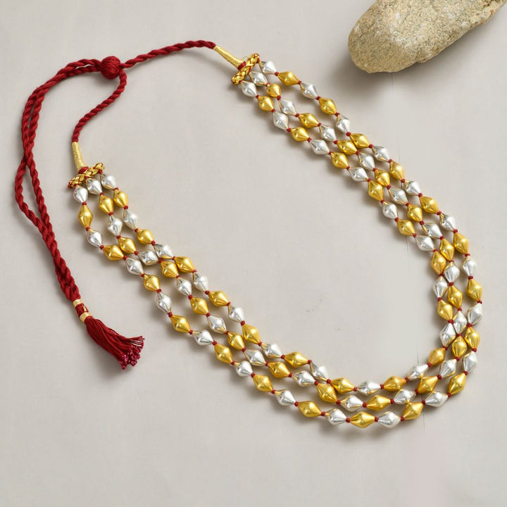 Dual Tone Triple Layer Dholki Necklace