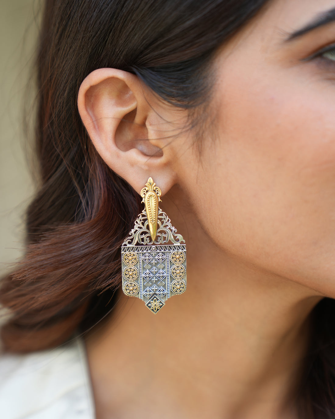 Dual Tone Silver Earrings 
