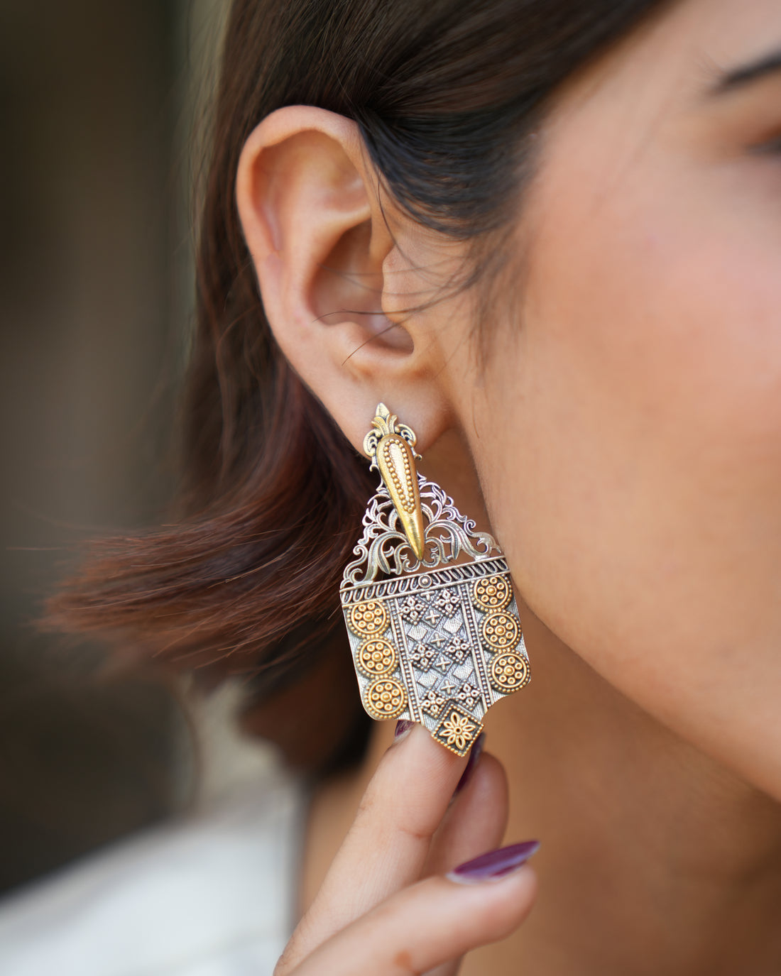 Dual Tone Silver Earrings 
