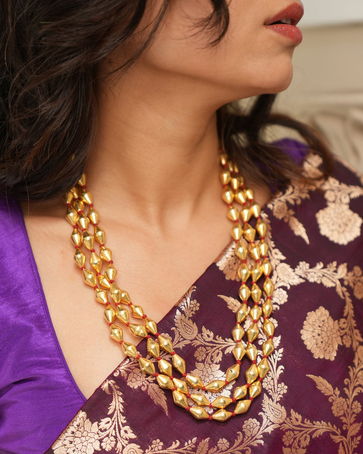 Gold Tone Silver Dholki Necklace