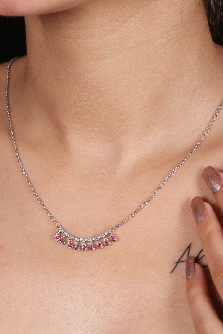 Silver Arc Red Stone Necklace 