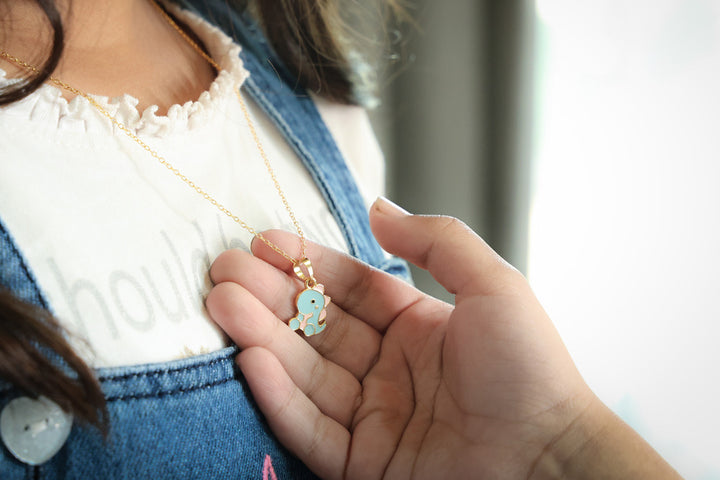 Silver Baby Dinosaur Shaped Pendant and Earrings for Kids