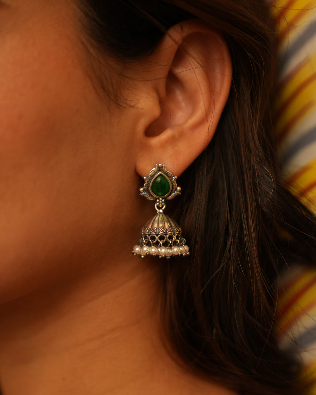 Oxidised  SilverEarrings with Pearl Poai
