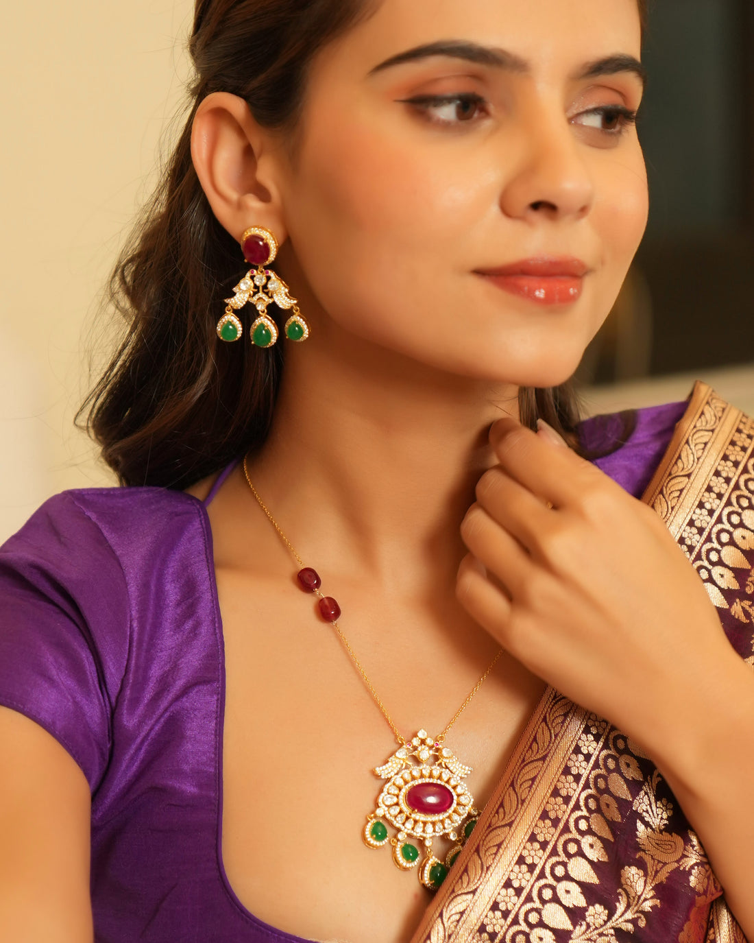 Polki_silver_Pendant_Set