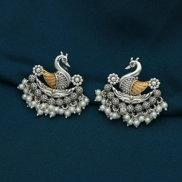 Silver Dual Tone Chandbali Stud