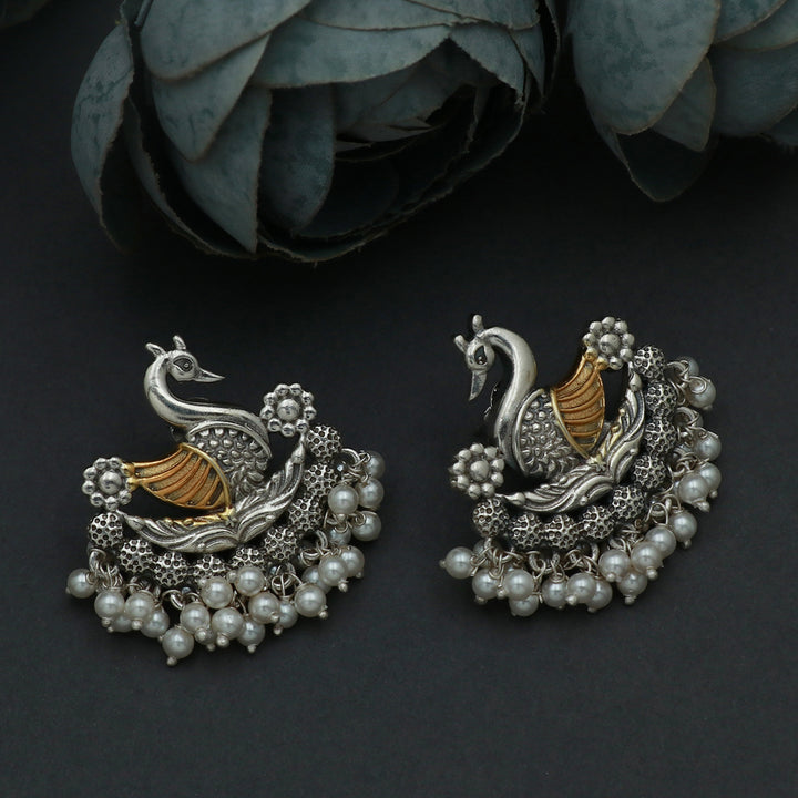 Silver Dual Tone Chandbali Stud