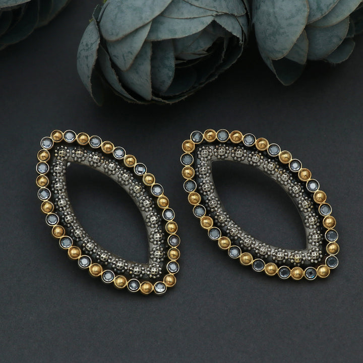 Silver Dual Tone Oval Shaped Studs