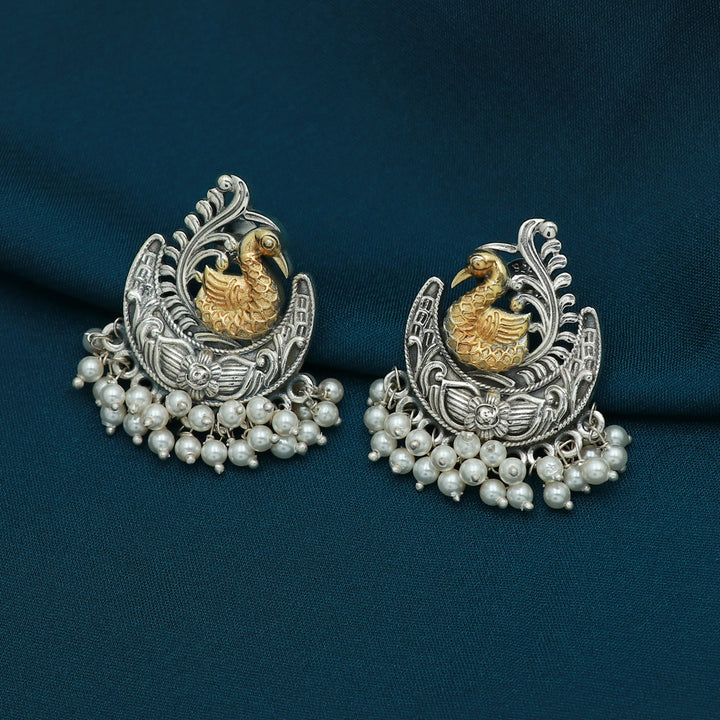 Silver Dual Tone Peacock Pearl Stud