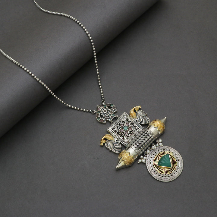 Silver Dual Tone Peacock Pendant