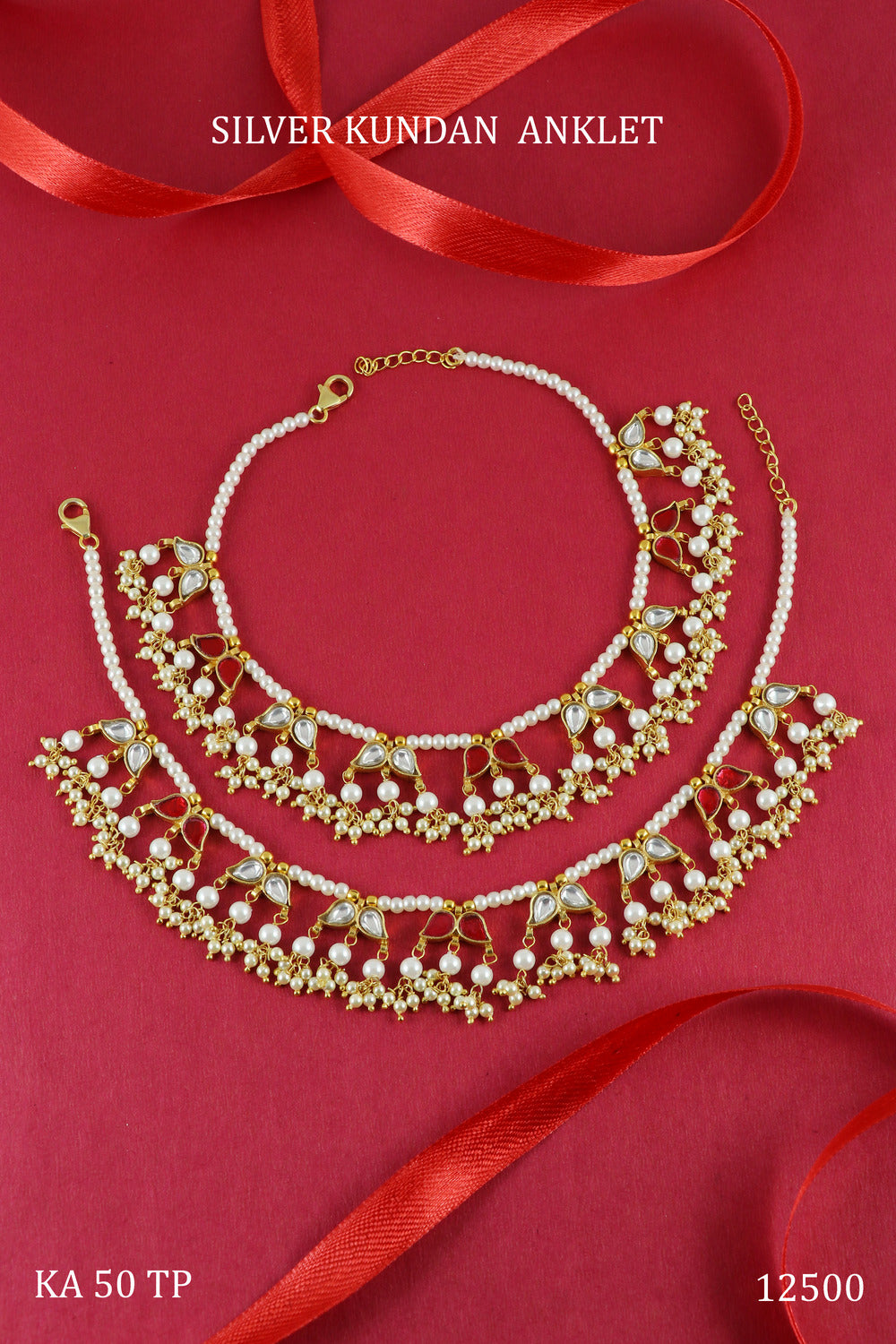 Silver Kundan Anklet