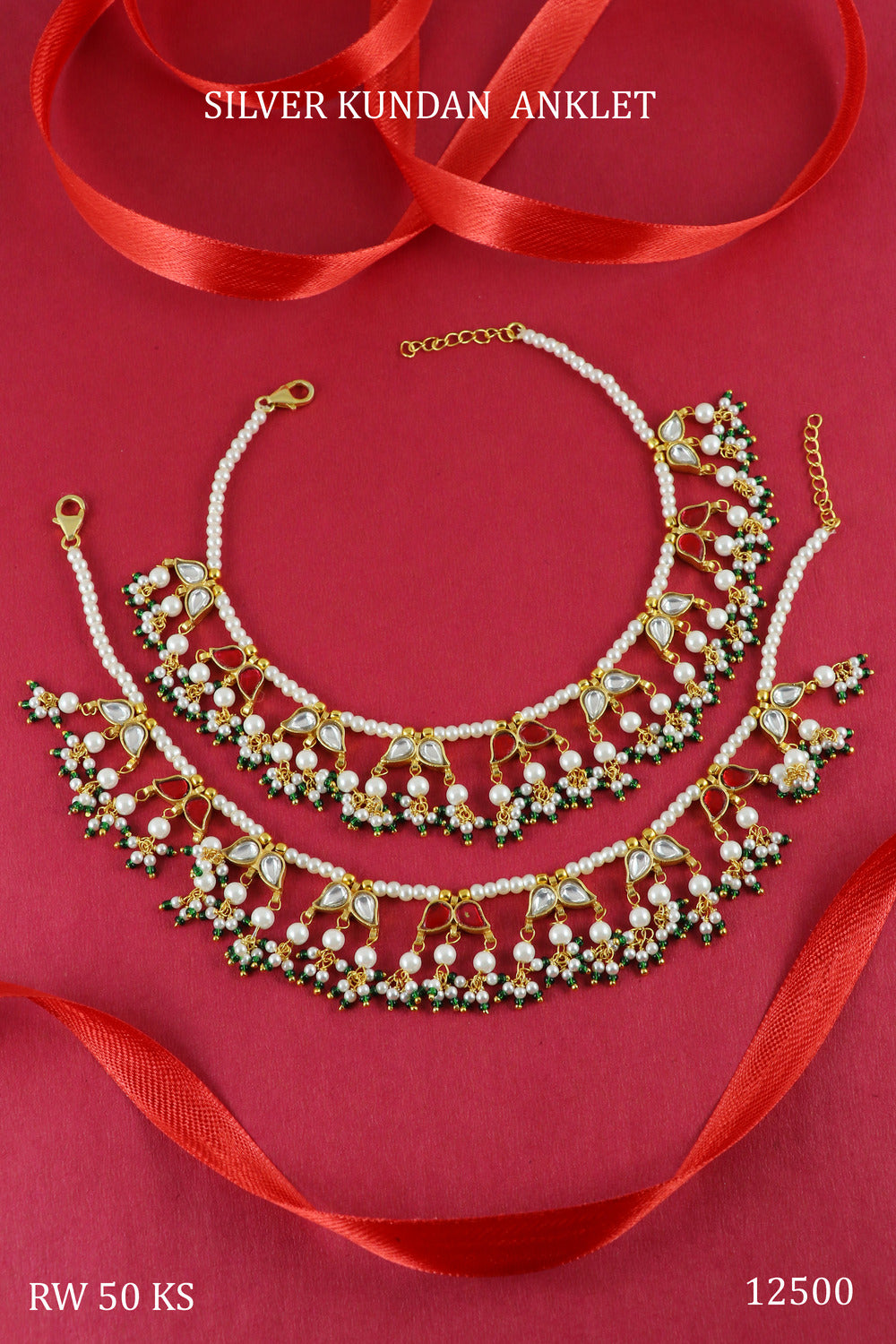 Silver Kundan Anklet