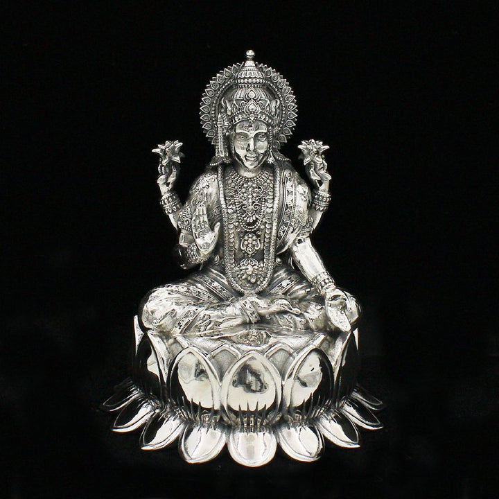 Silver Lotus Small Size Laxmiji Murti