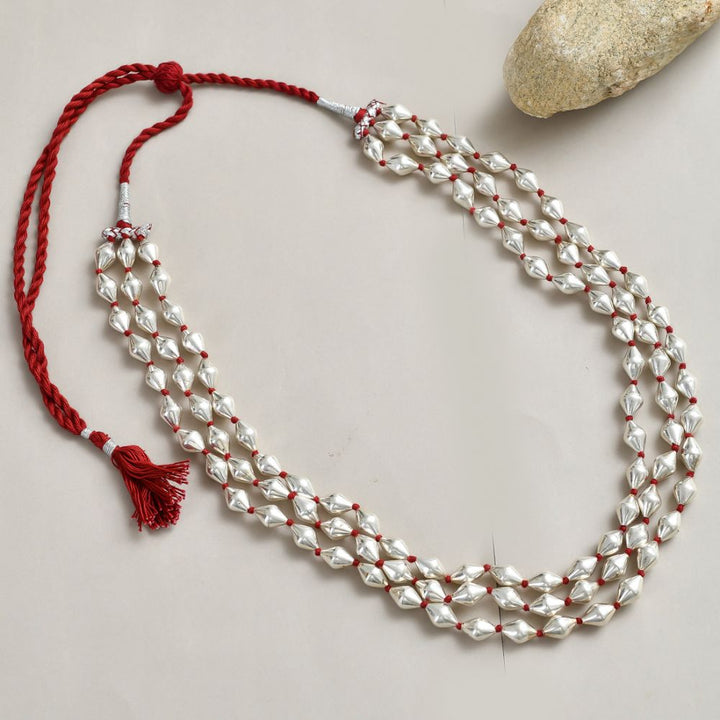 Silver Triple Layer Dholki Necklace