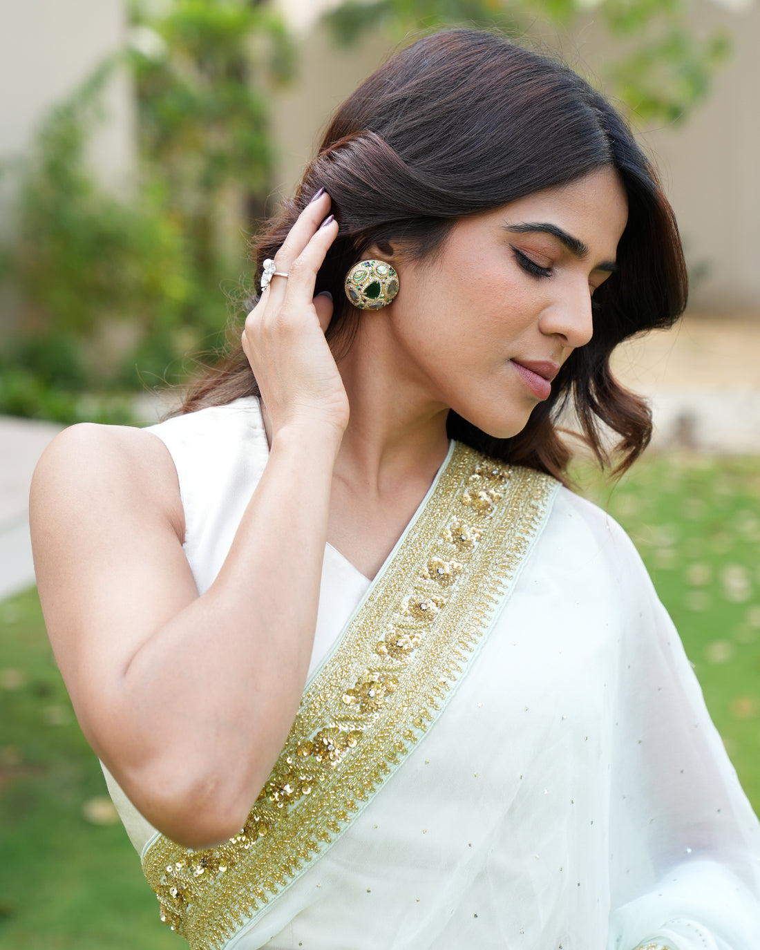Silver Polki Stud Earrings