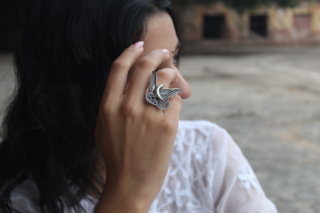 silver chidiya ring 