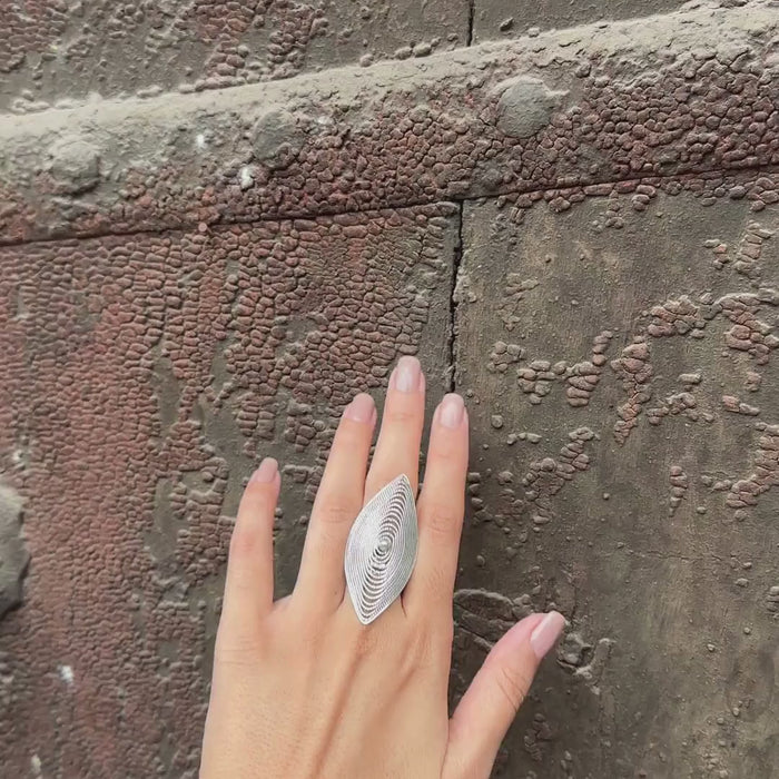 silver enlongated ring 