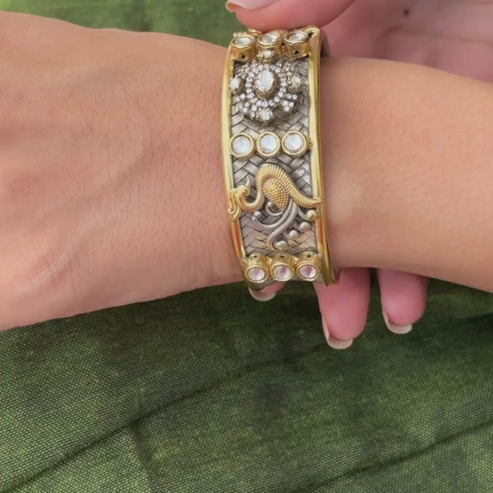 Dual Tone White Stone Bangle