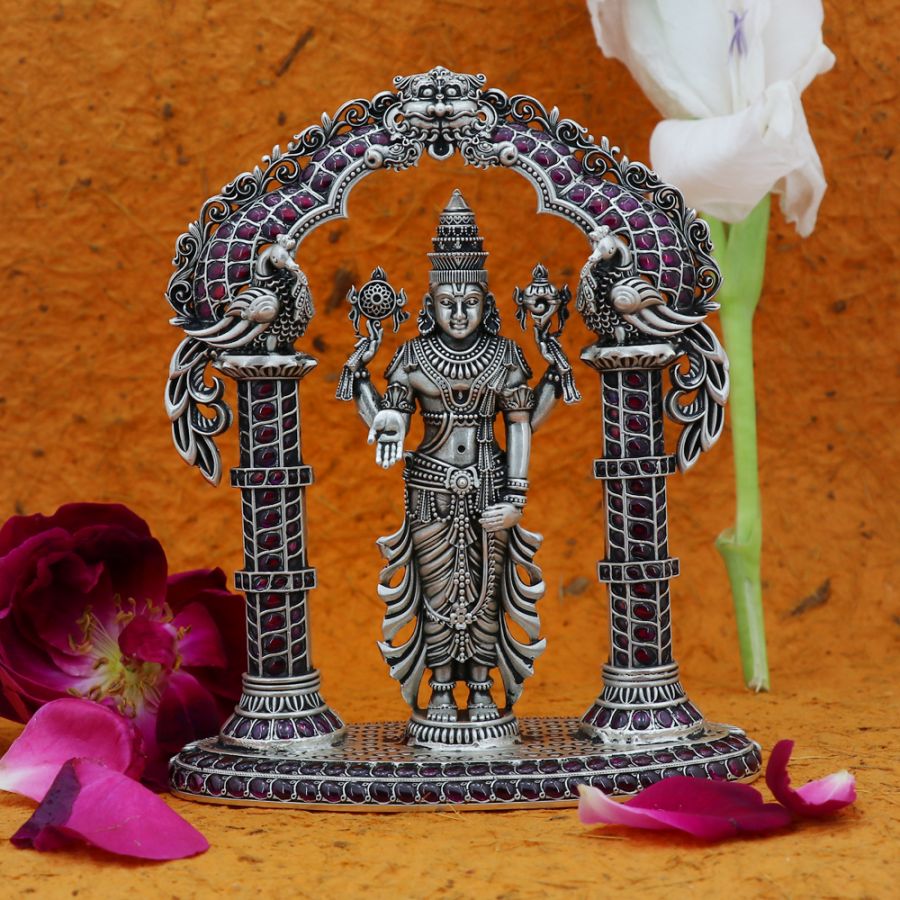 Balaji silver idol with kemp stone