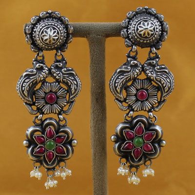 Silver Finish Temple Chandbali Earrings In Sterling Silver Design by Mero  at Pernia's Pop Up Shop 2024