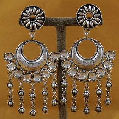 Buy White single stone silver earings Online in India - SILVER SIDDHI .