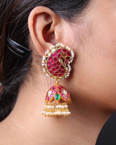 Visala Gold Plated Kundan Jhumka Earrings – Paisley Pop Shop