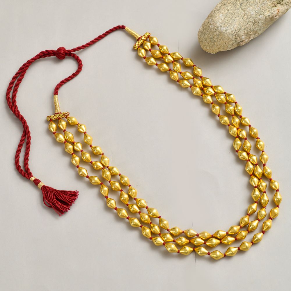 Triple layer Gold polish Silver Dholki bead necklace – Kevasilver