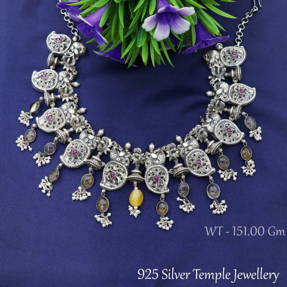 Buy Matushri Art Indian Traditional German Silver Antique Jewelry of God  Laxmi with Beautiful Peacock Necklace Set for Women and Girls at Amazon.in
