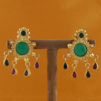 Gold Plated Earrings Green And Black Copper Crystal Dangler Earrings.