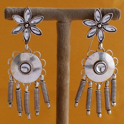 Traditional Silver Earrings With Kundan