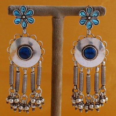 Tribal Pure Silver Spinel Stone Earrings