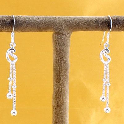 Mango Shape Dangler Chain Silver Earrings.