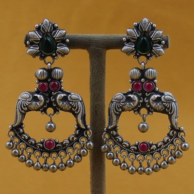Oxidised Silver Stones Earrings