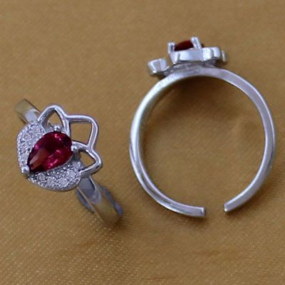 Red Stone Detail Diamond Shape With Sterling Silver Ring.