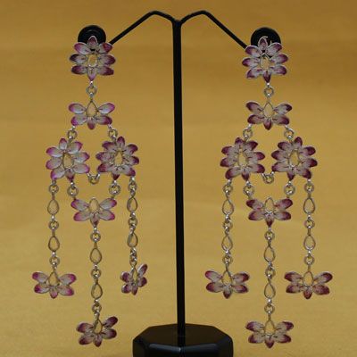 Colorful Flower Silver Stone Long Earring