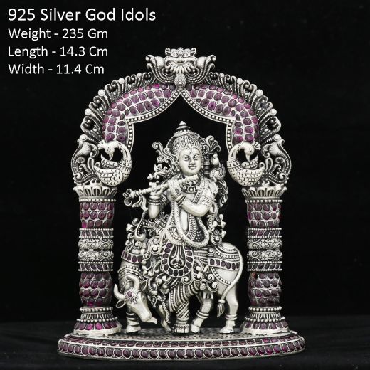 Lord Krishna with Cow silver idol
