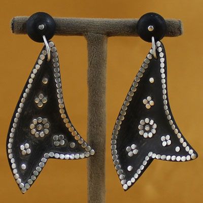 Designer Silver Wooden Earrings