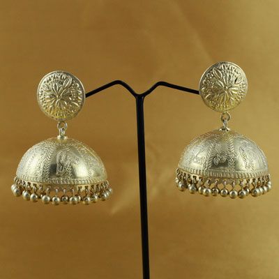 Gold Antique 925 Silver Jhumka Style Beads With Dangler Silver Earrings.