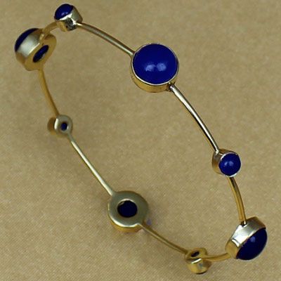 Gold tone silver bangle in lapis