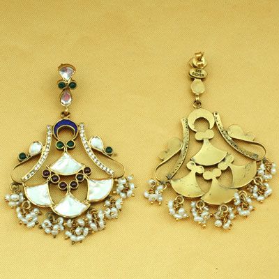 Pure Silver Kundan Earrings With Pearl