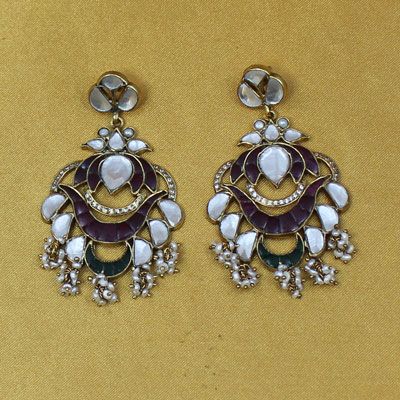 Antique Styled Silver Kundan Stone Earrings With Pearl