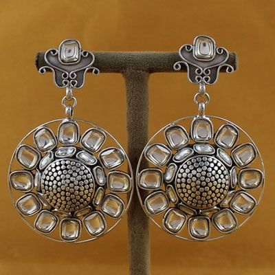 Antique Silver Kundan Earrings