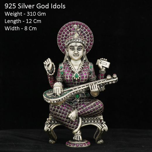 Goddess Saraswati Silver idol