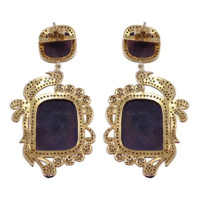 925 STERLING SILVER GOLD PLATED NATURAL DIAMOND AND SAPPHIRE EARRINGS ONLINE