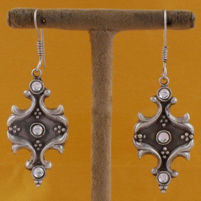 Antique Pure Silver White Stone Earrings