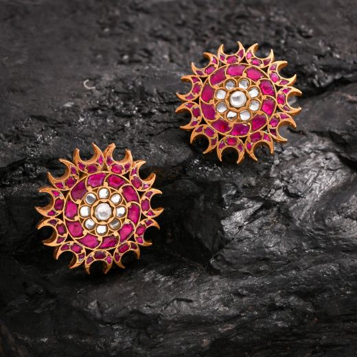 HALF MOON DESIGN GOLD PLATED SILVER STUDS