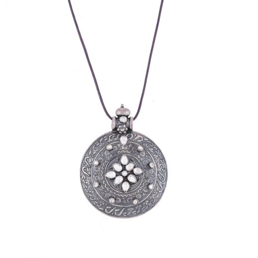 CLASSIC OXIDISED PENDANT IN STERLING SILVER WITH STONES